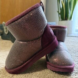 UGG Kids Glitter Sequin Sparkle Boots Purple Burgundy